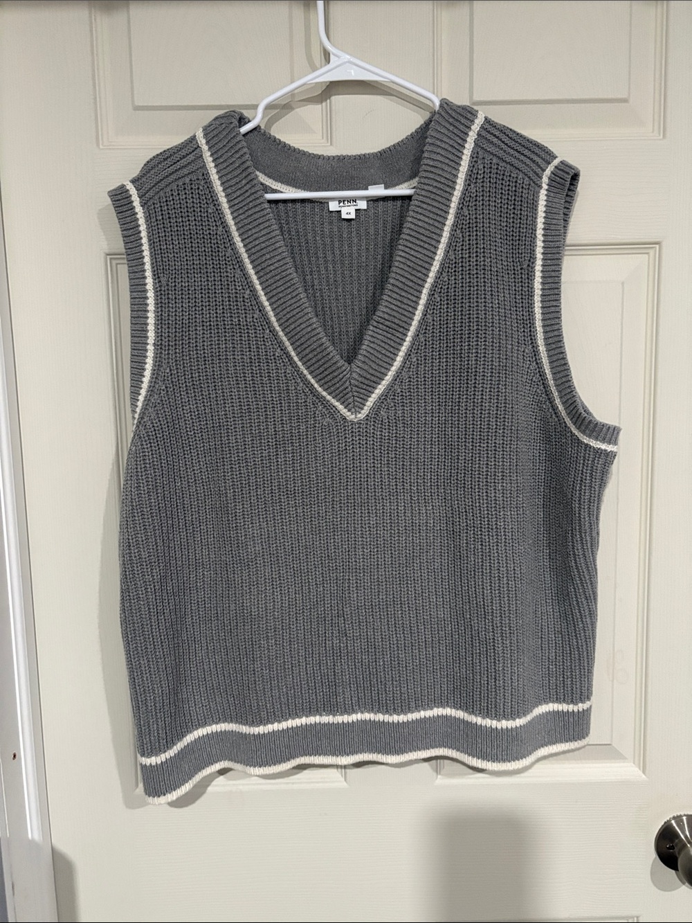Penningtons Gray Knit Sweater Vest with White Trim